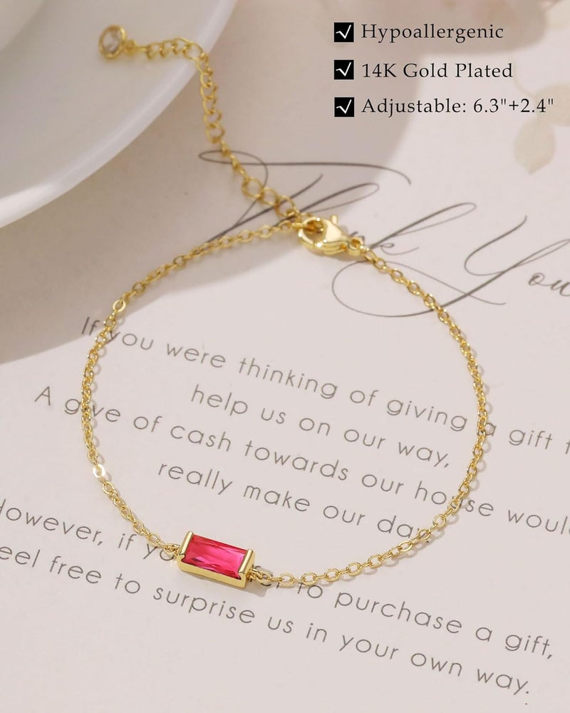FUNEIA Birthstone Gold Bracelets for Women Non Tarnish Trendy Dainty 14K Gold Plated Bracelet Stack Stackable Blue Green May Emerald Friendship Bracelets Jewelry Gifts for Mom Best Friend - Image 4